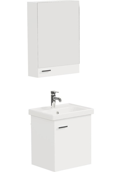 Basic Alt Dolap + Üst Dolap -Lavabo Dahil-Beyaz ,50 Cm. 3 Parça