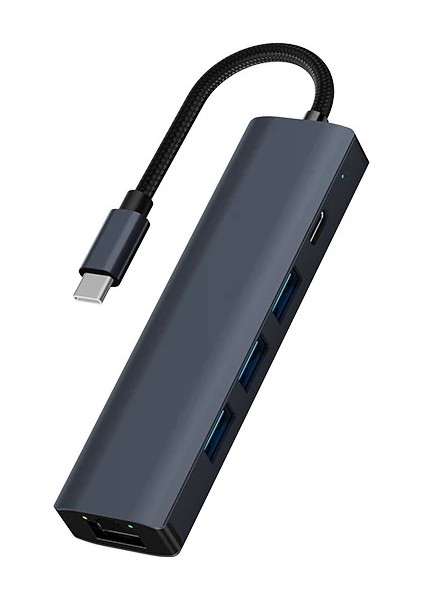 Polham 100W 5in1 Type C To 3x Usb, 1x RJ45 Port, 1x Pd Type C Çoğaltıcı Adaptör Hub