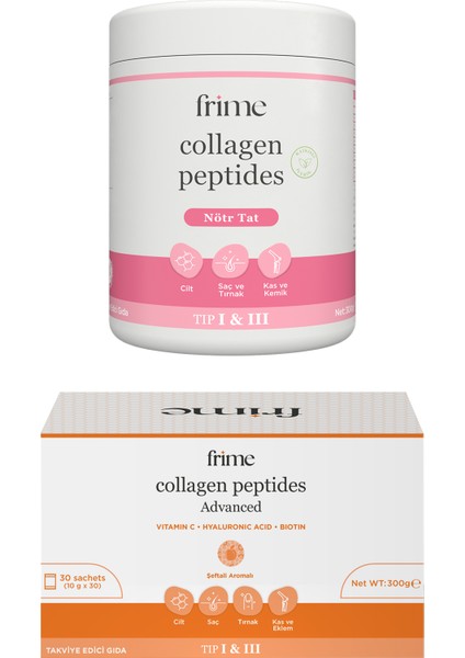 Collagen Peptides + Collagen Peptides Advanced – Onarıcı & Yenileyici, Biotin ve C Vitamini Takviyesi