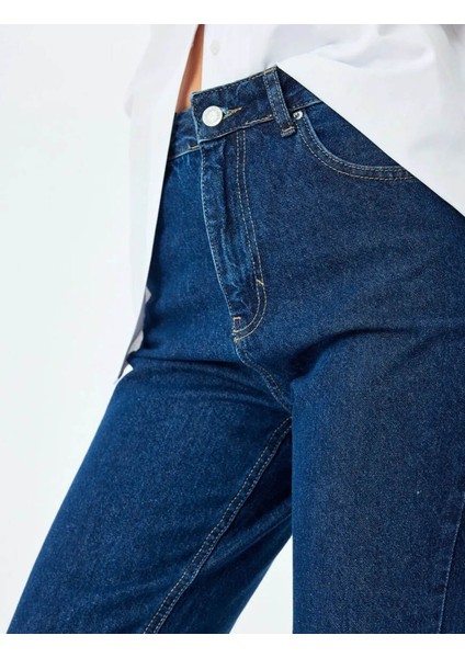 Yüksek Bel Regular Fit Koyu Indigo Kadın Jean Pantolon 5SAL40126MD