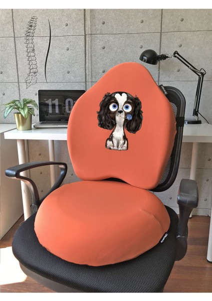 Visco Gamer Oyuncu Bel Yastığı ve Yuvarlak Oturma Minderi 2'li Set Turuncu Blue Dog