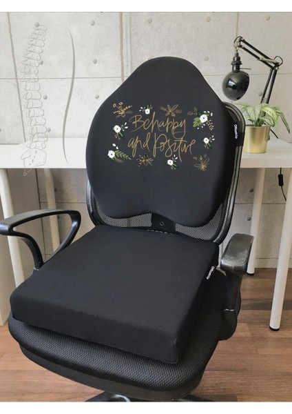 Visco Gamer Oyuncu Bel Yastığı ve Kare Oturma Minderi 2'li Set Siyah Be Happy