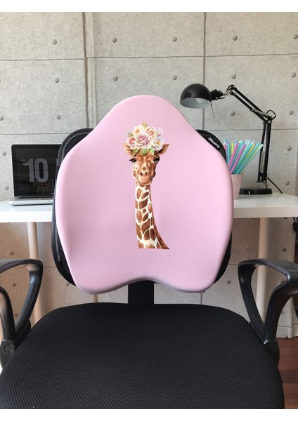 Officekup X-Large Visco Bel Destek Gamer Oyuncu Koltuk Yastığı-Pembe Zürafa