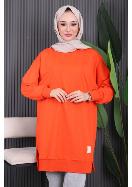 Orange Bisiklet Yaka Yan Yırtmaçlı Sweat