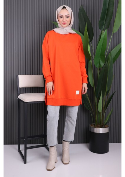 Orange Bisiklet Yaka Yan Yırtmaçlı Sweat