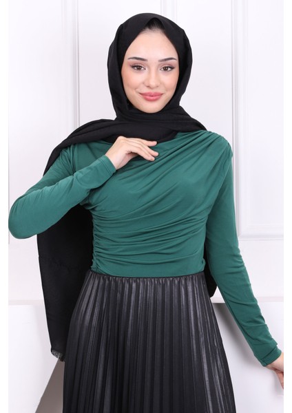 Yeşil Balıkçı Yaka Drapeli Sandy Bluz fiyatları