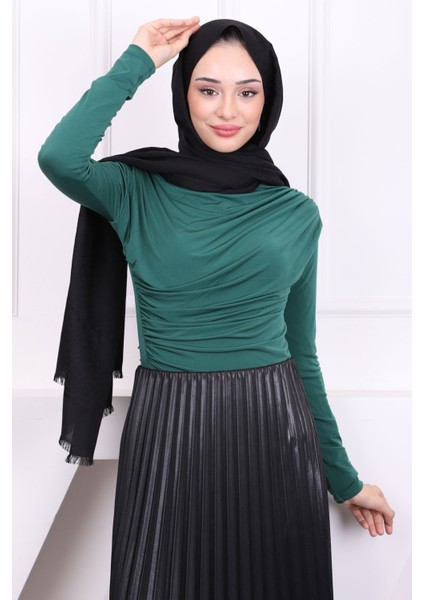 Yeşil Balıkçı Yaka Drapeli Sandy Bluz modelleri