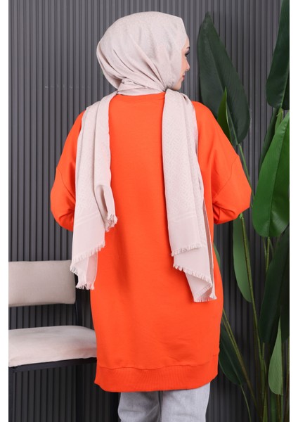 Orange Bisiklet Yaka Yan Yırtmaçlı Sweat