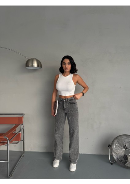 Kadın Punch Tasarım Wide Leg Jean Pantolon indirimleri