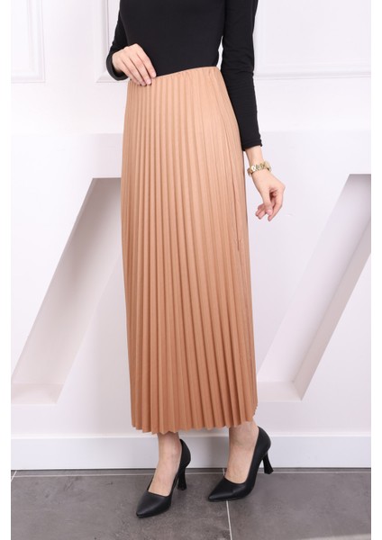 Bisküvi Deri Görünümlü Piliseli Etek modelleri