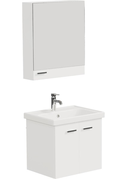 Basic Alt Dolap + Üst Dolap -Lavabo Dahil-Beyaz ,60 Cm. 3 Parça