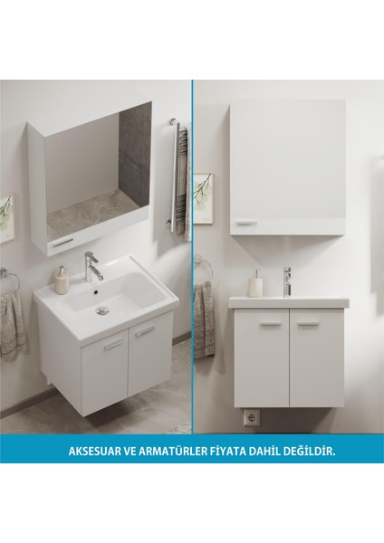 Basic Alt Dolap + Üst Dolap -Lavabo Dahil-Beyaz ,60 Cm. 3 Parça