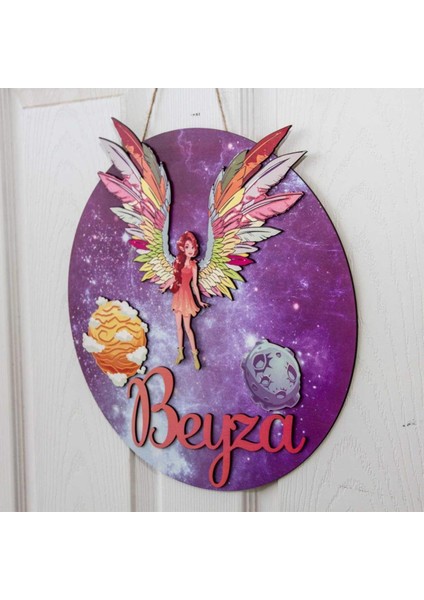 Melek Kanatlı Isme Özel Çocuk Odası Kapı Süsü