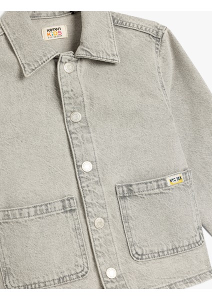 Pamuklu Uzun Kollu Cep Detaylı Denim Ceket
