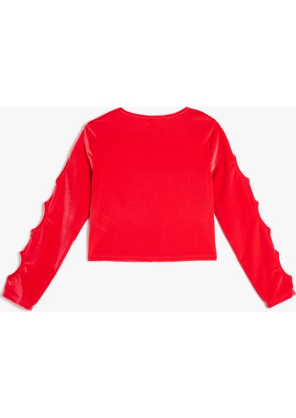 Uzun Kollu Bisiklet Yaka Pencere Detaylı Kadife Bluz fiyatları