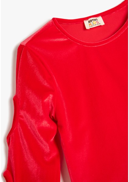 Uzun Kollu Bisiklet Yaka Pencere Detaylı Kadife Bluz fırsatları