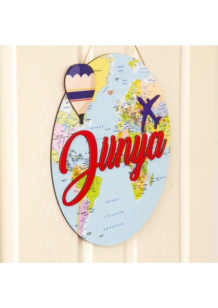 Dünya, Balon ve Uçak Temalı Kişiye Özel Kapı Süsü