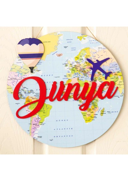 Dünya, Balon ve Uçak Temalı Kişiye Özel Kapı Süsü fiyatları