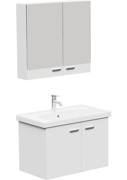 Basic Alt Dolap + Üst Dolap -Lavabo Dahil-Beyaz ,80 Cm. 3 Parça