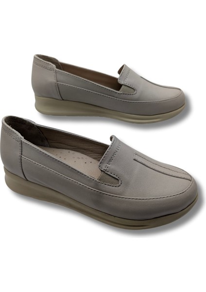 Çiğdem Taba Deri Hafif Dolgu Topuk Anne Ayakkabısı (Ary) - Fildişi - 40