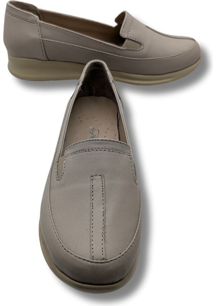 Çiğdem Taba Deri Hafif Dolgu Topuk Anne Ayakkabısı (Ary) - Fildişi - 40 modelleri