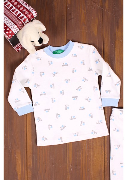Dad Yazılı Erkek Bebek Eşofman Pijama Takımı Mavi