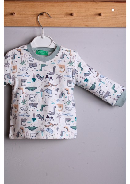 Dinazor Desen Erkek Bebek Eşofman Pijama Takımı Yeşil