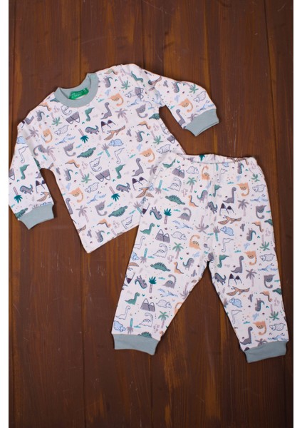 Dinazor Desen Erkek Bebek Eşofman Pijama Takımı Yeşil