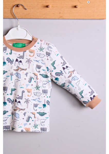 Dinazor Desen Erkek Bebek Eşofman Pijama Takımı Kahverengi