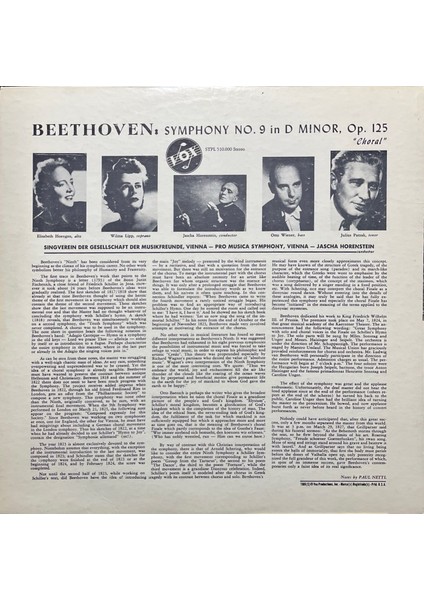 Beethoven Symphony – No 9 Choral Klasik Lp Plak