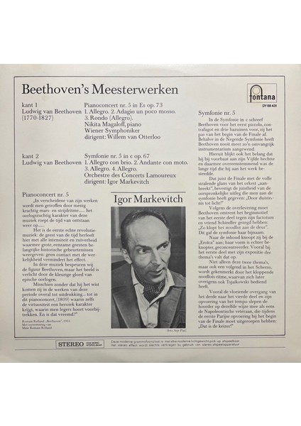 Beethoven's Meesterwerken – Symfonie Nr. 5 Klasik Lp Plak