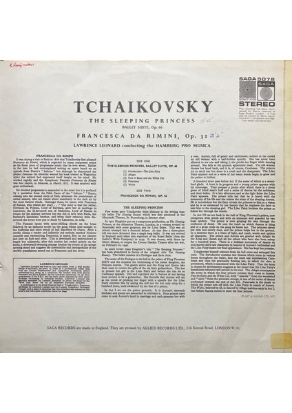 Tchaikovsky The Sleeping Princess Klasik Lp Plak