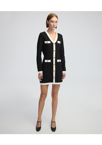 Metal Düğmeli Colorblock Elbise IW6240002297001
