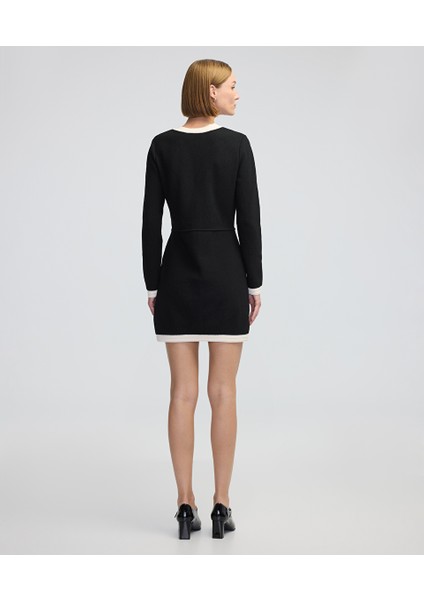 Metal Düğmeli Colorblock Elbise IW6240002297001