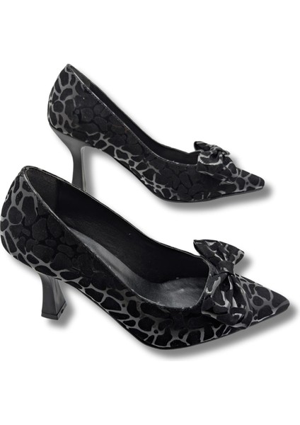 Mancharela Kadın Leopar Desenli Stiletto Ayakkabı - Mancharela - Siyah-Beyaz - 38
