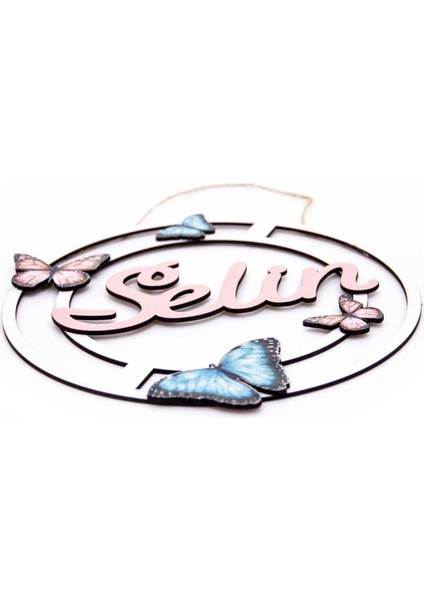 Kişiye Özel 3D Bebek Ahşap Kapı Süsü Kelebekli Çiçekli 30X30CM fiyatları