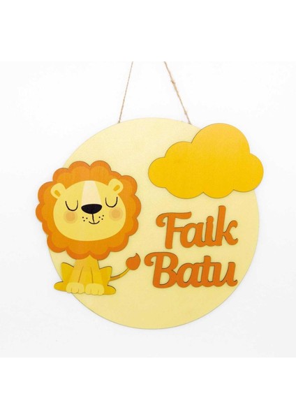 Gözleri Kapalı ve Hayal Kuran Minik Aslan Temalı Kişiye Özel Kapı Süsü