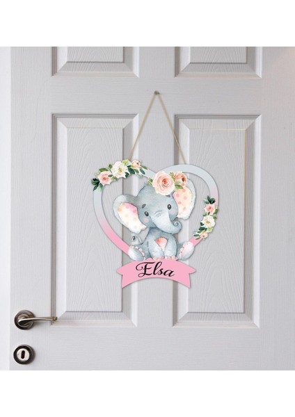Kalp Içinde Fil Yavrusu Temalı Kişiye Özel Kapı Süsü