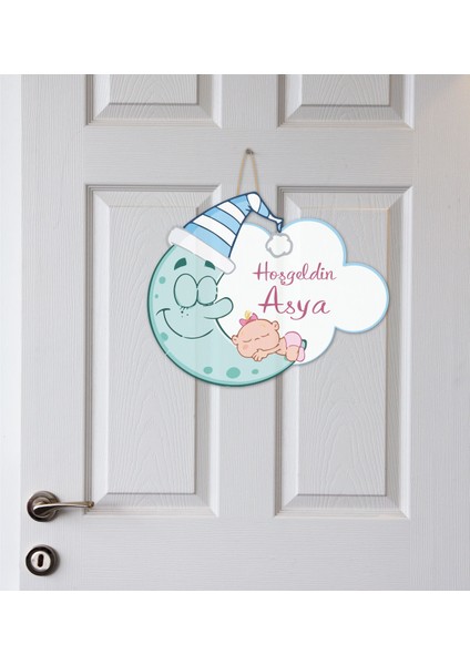 Ayla Birlikte Uyuyan Bebek Temalı Kişiye Özel Kapı Süsü