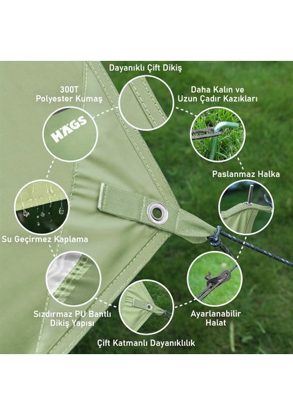 Su Geçirmez Tarp Tente Gölgelik Örtü,yağmurluk Karavan Gölgelik Güneşilk 300X300 cm - Yeşil