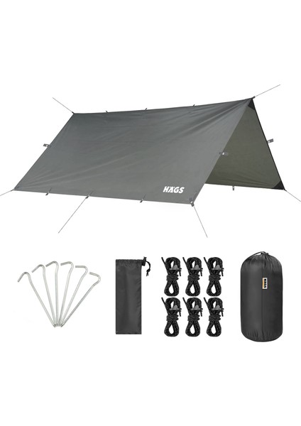 Tarp Gölgelik Tente, Taşınabilir Hafif Branda Kamp Çadırı Brandası Seyahat 300X300 Cm- Gri