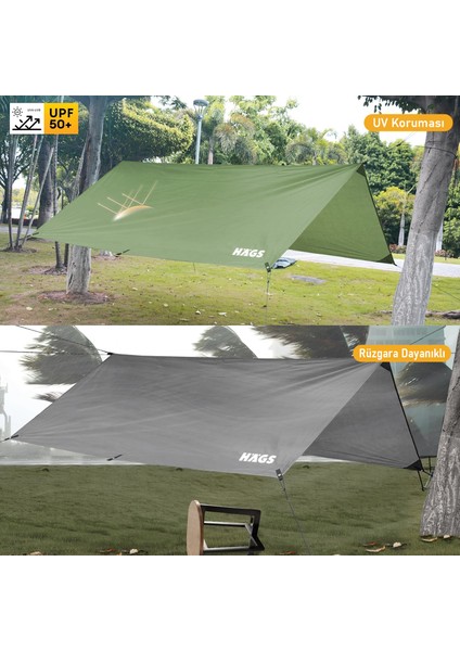 Tarp Gölgelik Tente, Taşınabilir Hafif Branda Kamp Çadırı Brandası Seyahat 300X300 Cm- Gri