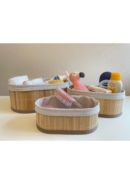 3 Lü Pinterest Stil Bambu Çok Amaçlı Düzenleyici Sepet
