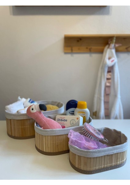3 Lü Pinterest Stil Bambu Çok Amaçlı Düzenleyici Sepet