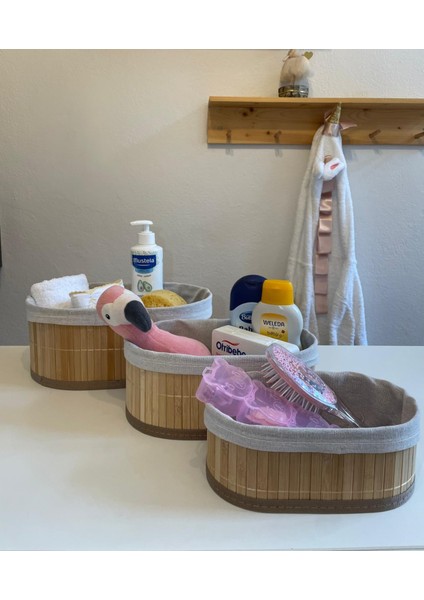 3 Lü Pinterest Stil Bambu Çok Amaçlı Düzenleyici Sepet