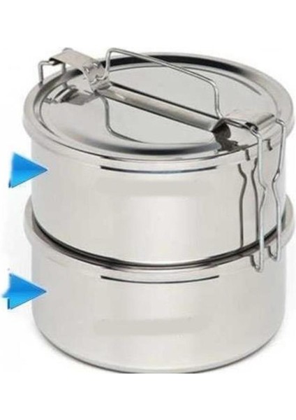 Tek Kişilik 2 Kaplı 1 Litre Paslanmaz Çelik Sefer Tası, Kolay Taşınır Yemek Kabı