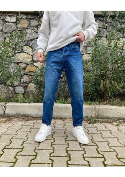 Koyu Mavi Efektli Boyfriend Pantolon