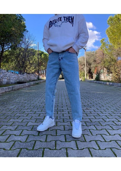 Yıkamalı Mavi Boyfriend Pantolon