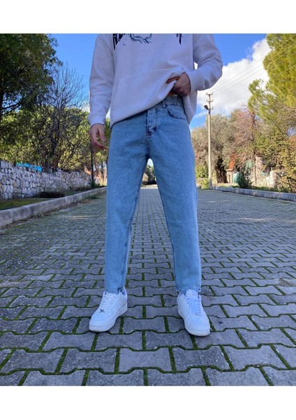 Yıkamalı Mavi Boyfriend Pantolon