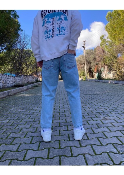 Yıkamalı Mavi Boyfriend Pantolon